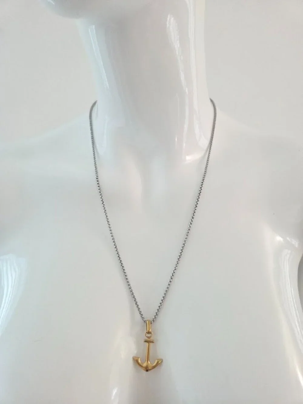 Anchor Pendant Box Chain Necklace Stainless Steel Gold Silver Nautical Unisex Je